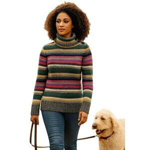 Vintage Gap Retro Y2K Sweater Medium Striped Knit Turtleneck Lambswool